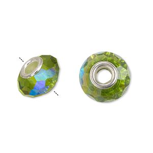 Bead 10pk 32 facets green AB silver plate, Celestial Crystal® Dione® 14x9mm rondelle