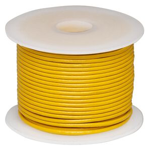 Cord, leather (dyed), yellow, 1.4-1.6mm round. Sold per 25-yard spool.