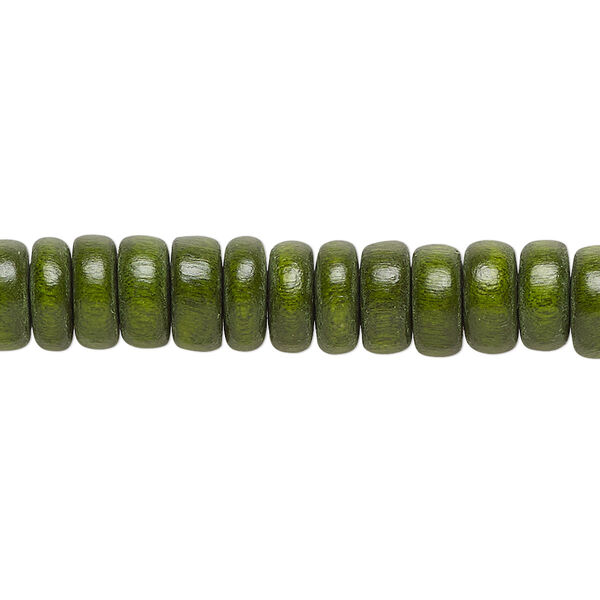 Bead, Taiwanese cheesewood (dyed / waxed), dark forest green, 8x4mm rondelle. Sold per pkg of (2) 15-1/2" to 16" strands. image number 0