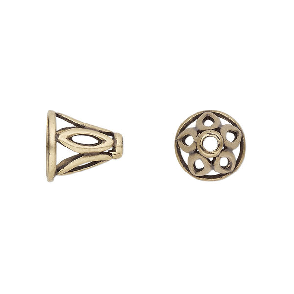 Cone, JBB Findings, antiqued brass, 11x11mm with cutout marquise design, fits 8.5mm bead. Sold individually. image number 0