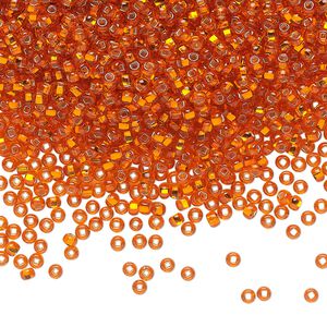 Seed bead, Preciosa Ornela Czech glass, pkg/50g, #11 rocaille, transparent silver-lined dark orange, (97030).
