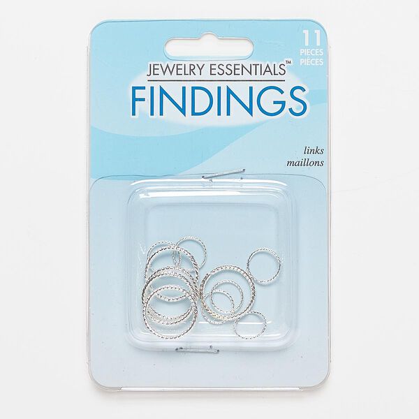 Jump ring, silver-finished "pewter" (zinc-based alloy), 10mm and 16mm twisted open round, 8.7-14mm inside diameter, 15-19 gauge. Sold per pkg of 11. image number 0