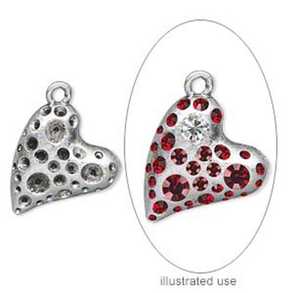 Charm, antiqued silver-plated "pewter" (zinc-based alloy), 24x21mm single-sided heart with (16) PP10, (14) PP21 and (3) PP32 settings. Sold per pkg of 10. image number 0