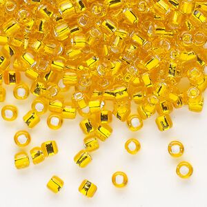 Seed bead, Dyna-Mites™, glass, silver-lined translucent orange, #6 round with square hole. Sold per 40-gram pkg.