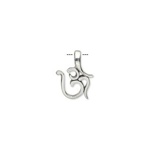 Pendant, sterling silver, 14x10mm Om symbol. Sold individually.