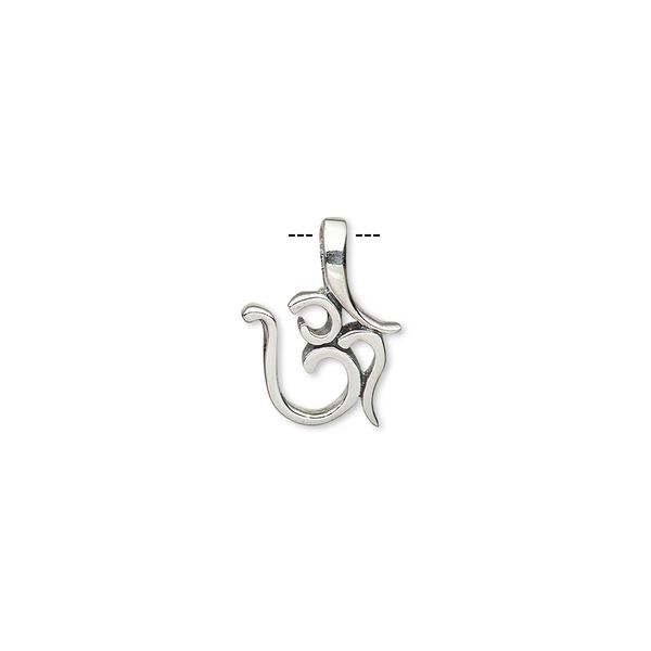 Pendant, sterling silver, 14x10mm Om symbol. Sold individually. image number 0
