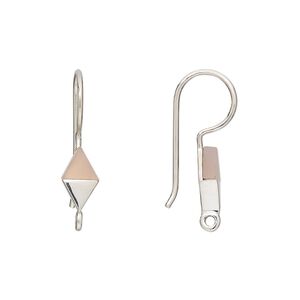 Ear wire fishhook 1pkg2 sterling silver / pink chalcedony, 24mm / 10x6mm hand-cut diamond / closed loop, 19 gauge 1 pair