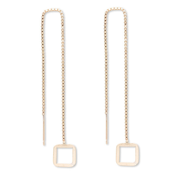 Ear thread, 14Kt gold-filled, 4-1/2 inch chain with 8.5x8.5mm open square. Sold per pair. image number 0