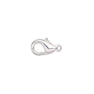 Clasp lobster claw 1pkg10 silver-plated, 13x8mm, brass 1-strand