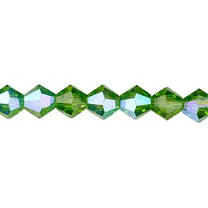 Bead 1pk transparent green AB, Celestial Crystal® 8mm bicone 15.5-16 inch