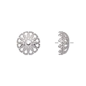 Bead cap, stainless steel, 12x5mm round filigree, fits 10-12mm bead. Sold per pkg of 20.