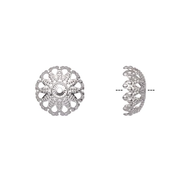 Bead cap, stainless steel, 12x5mm round filigree, fits 10-12mm bead. Sold per pkg of 20. image number 0