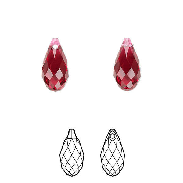 Briolette 2pk scarlet, Crystal Passions® 13x6.5mm pendant drop 6010 image number 0
