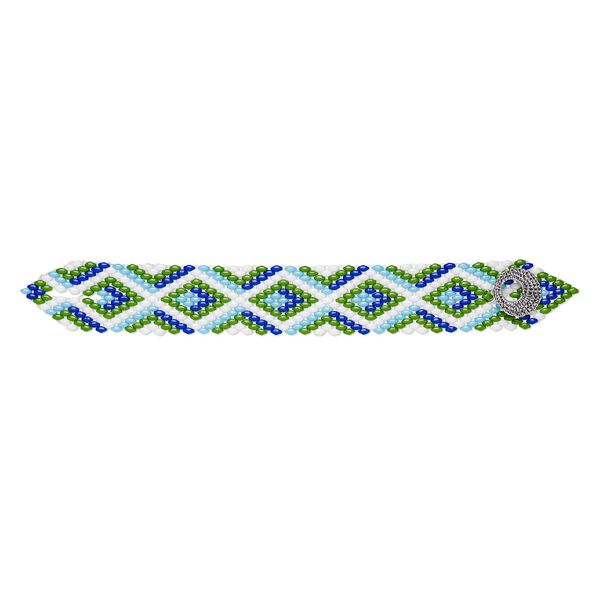 Bracelet, One of a Kind Jewelry, glass, blues / green / white, 7-1/2 inches. Only one available. image number 0