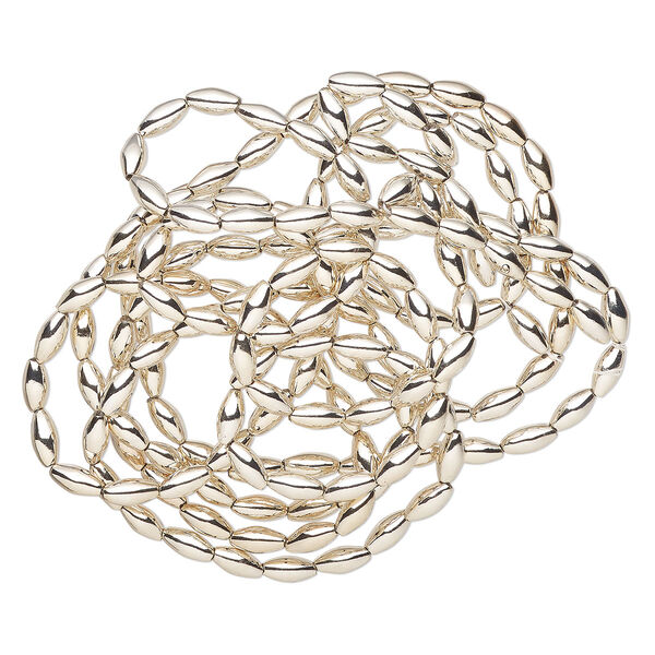 Bead, acrylic, gold, 8x4mm oval. Sold per 60-inch strand, approximately 200 beads. image number 0