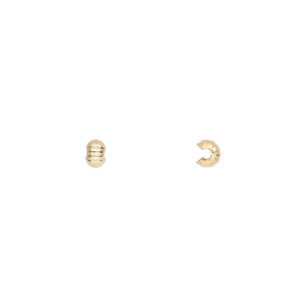 Crimp cover, gold-plated brass, 3mm corrugated round. Sold per pkg of 100. image number 0