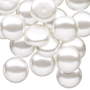Embellishment, vintage Japanese acrylic pearl, white, 14mm half-drilled button. Sold per pkg of 24.
