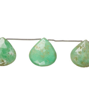 Chrysoprase 1pkg5, hand-cut top-drilled faceted puffed teardrop bead, 25x23mm-31x30mm