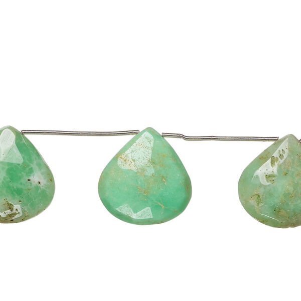 Chrysoprase 1pkg5, hand-cut top-drilled faceted puffed teardrop bead, 25x23mm-31x30mm image number 0