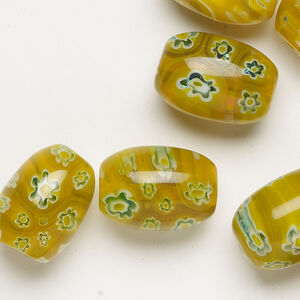 Millefiori glass 1pkg2oz, barrel bead translucent multicolored 17x12mm-18x13mm
