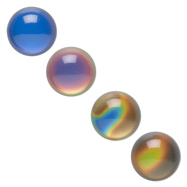 Cabochon, acrylic, multicolored, 18mm color-changing non-calibrated round. Sold per pkg of 4. image number 0