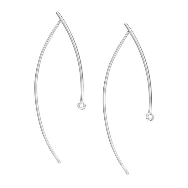 Ear wire, sterling silver, 32mm marquise with closed loop, 20 gauge. Sold per pair. image number 0