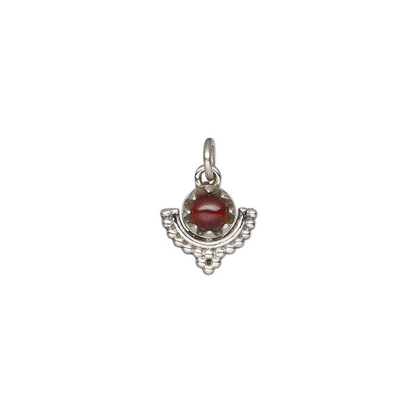Garnet / sterling silver 1pkg1, antiqued beaded drop natural 10x10mm image number 0