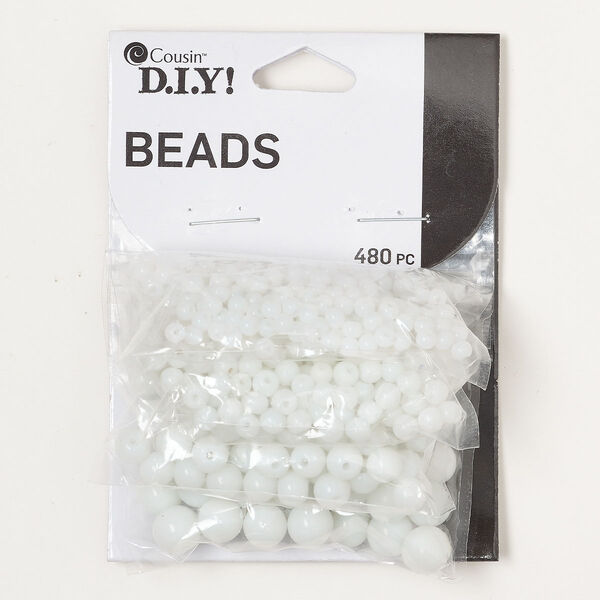 Bead mix, glass, opaque white, 3-8mm round. Sold per pkg of 480. image number 0