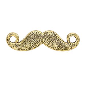 Link, antiqued gold-finished "pewter" (zinc-based alloy), 32x10mm single-sided mustache. Sold per pkg of 10.