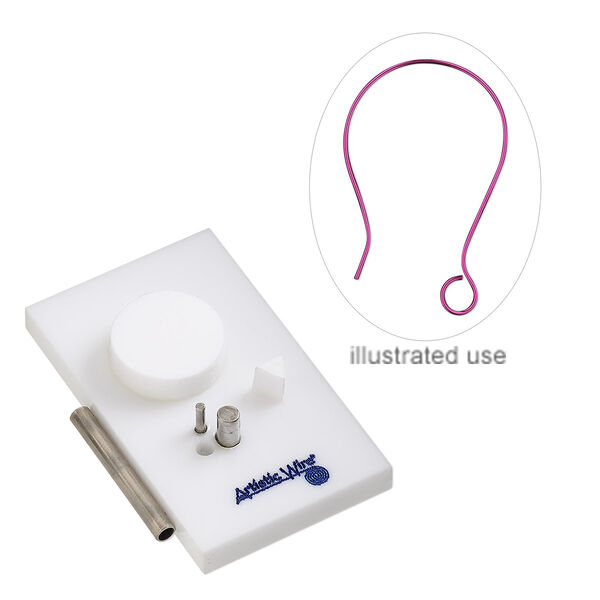 Jig, Artistic Wire® Findings Forms™, Beadalon®, ear wire, acrylic / steel / stainless steel, white and blue, 2 x 1-1/4 inch rectangle with round. Sold per 2-piece set. image number 0