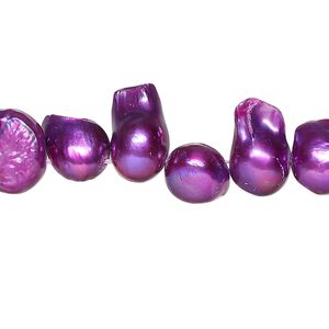 Pearl, cultured freshwater (dyed), plum, 7x6mm-15x11mm baroque with 0.4mm hole, D grade, Mohs hardness 2-1/2 to 4. Sold per 15-inch strand.