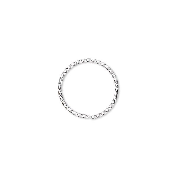 Jump ring, silver-plated brass, 15mm twisted round, 13.7mm inside diameter, 18 gauge. Sold per pkg of 100. image number 0