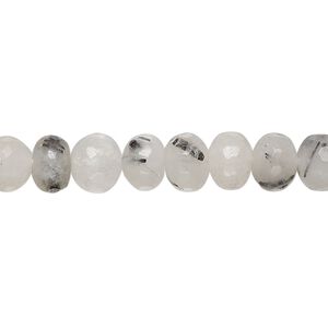 Tourmalinated quartz 1pkg1, hand-cut faceted rondelle bead natural 14 inch 7x4mm-8x7mm