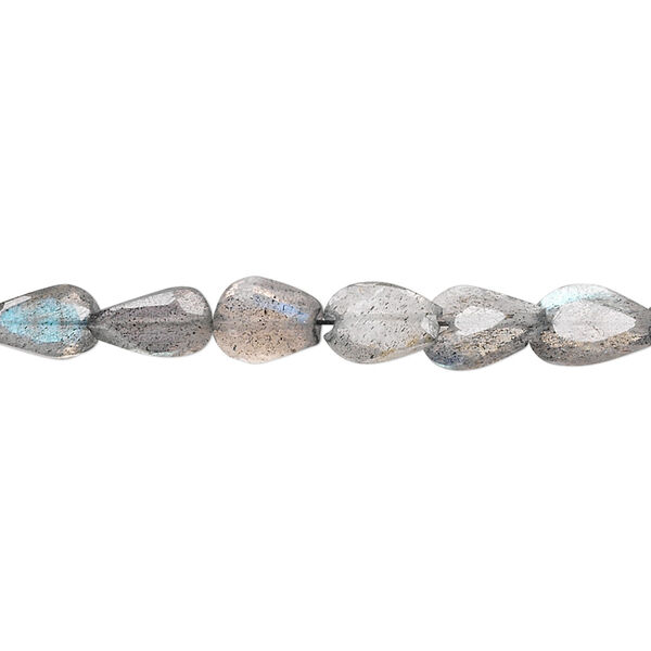 Bead, labradorite (natural), 7x4mm-10x6mm hand-cut faceted flat teardrop, C+ grade, Mohs hardness 6 to 6-1/2. Sold per 8-inch strand. image number 0