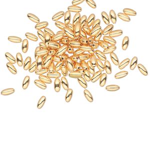 Bead, gold-plated brass, 4x2mm oval. Sold per pkg of 100.