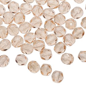 Bead 1pkg1 Czech fire-polished glass, 6mm faceted round, 1 mass transparent light rose