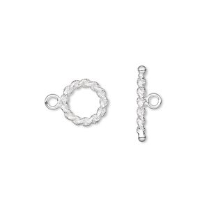 Clasp toggle 1pkg2 sterling silver, 10mm round, 1-strand