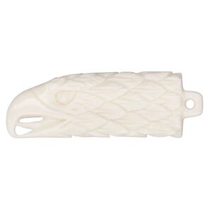 Focal, bone (bleached), pkg/1, 45x17mm-47x19mm carved eagle head.