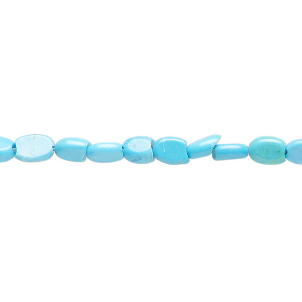 Bead, magnesite (dyed / stabilized), blue, 6x4mm flat oval, C grade, Mohs hardness 3-1/2 to 4. Sold per 16-inch strand. image number 0