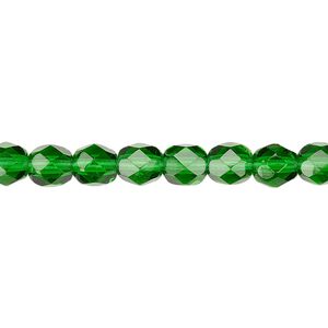 Bead, Czech fire-polished glass, translucent emerald green, 6mm faceted round. Sold per pkg of 1,200 (1 mass).