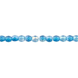 Bead, Czech fire-polished glass, matte blue AB, 4mm faceted round. Sold per pkg of 1,200 (1 mass).