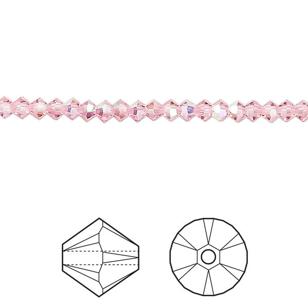 Bead 48pk light rose AB, Crystal Passions® 3mm bicone 5328 image number 0
