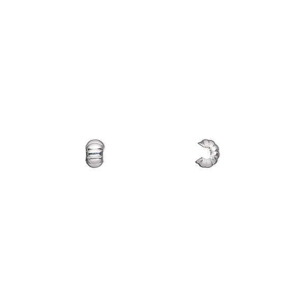 Crimp cover, silver-plated brass, 3mm corrugated round. Sold per pkg of 500. image number 0