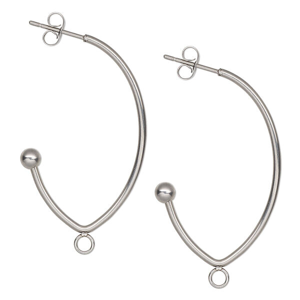 Earstud, stainless steel, 41mm 3/4 marquise hoop with closed loop and 4mm ball. Sold per pair. image number 0