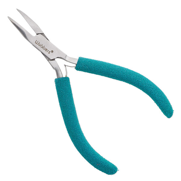 Pliers, Wubbers® Baby, curved chain-nose, stainless steel and rubber, 4.625 inches. image number 0