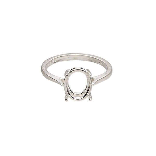 Ring, Sure-Set™, sterling silver, 10x8mm 4-prong oval basket setting, size 7. Sold individually. image number 0