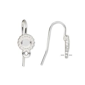 Ear wire fishhook 1pkg10, 16mm / 4mm beaded round glue-in cab setting / closed loop, 18 gauge silver-finished brass 5 pair