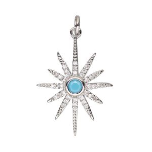 Charm, cubic zirconia and silver-finished brass, turquoise blue and clear, 24x19mm single-sided star with 5mm open jump ring. Sold individually.