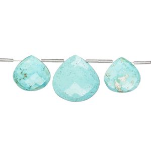 Imperial crown turquoise 1pkg3, hand-cut top-drilled faceted puffed teardrop bead natural 15-17mm / 19-21mm
