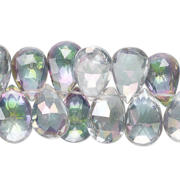 Bead, mystic topaz (coated), 13x8mm-15x10mm hand-cut top-drilled faceted puffed teardrop, B+ grade, Mohs hardness 8. Sold per 8-inch strand, approximately 45 beads. image number 0